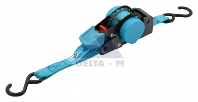 Popruh s ráčnou a háky samonavíjecí - 2m / 18mm - 100daN TÜV BLUE WAY Popruh s ráčnou a háky samonavíjecí - 2m / 18mm - 100daN TÜV BLUE WAY