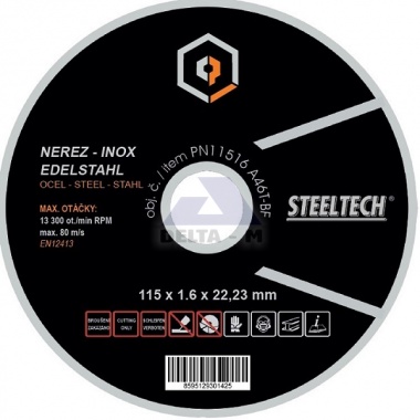 Kotouč řezný na kov a nerez 115x1.6 STEELTECH