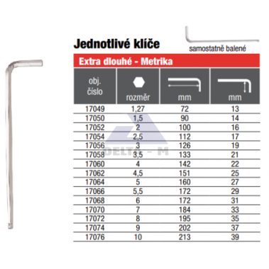 Klíč "L" imbus 2mm s kuličkou dlouhý CrV