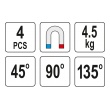 Magnet úhlový mini 4ks - 43x72x12mm - 4,5kg