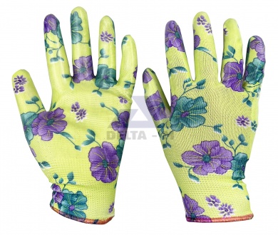 Rukavice zahradní - NITRILE flowers pink - 9"