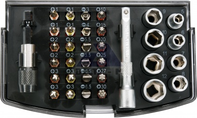 Bity sada + 1/4" hlavice - 34ks