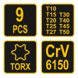 Klíče "T" torx sada 9ks - T10-T50