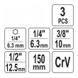 Adaptéry 6-ti hran 3ks - 1/4"-3/8"-1/2" - 150mm