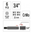 Hlavice rázové sada 3/4" černé 6ks - M12-M18 SPLINE IMPACT
