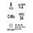 Hlavice rázové sada 1/2" černé 8ks SPLINE IMPACT