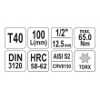 Hlavice 1/2" Torx T40 - 100mm