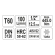 Hlavice 1/2" Torx T60 - 100mm