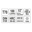Hlavice 1/2" Torx T70 - 100mm