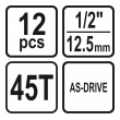 Gola sada 1/2" - 12ks s ráčnou